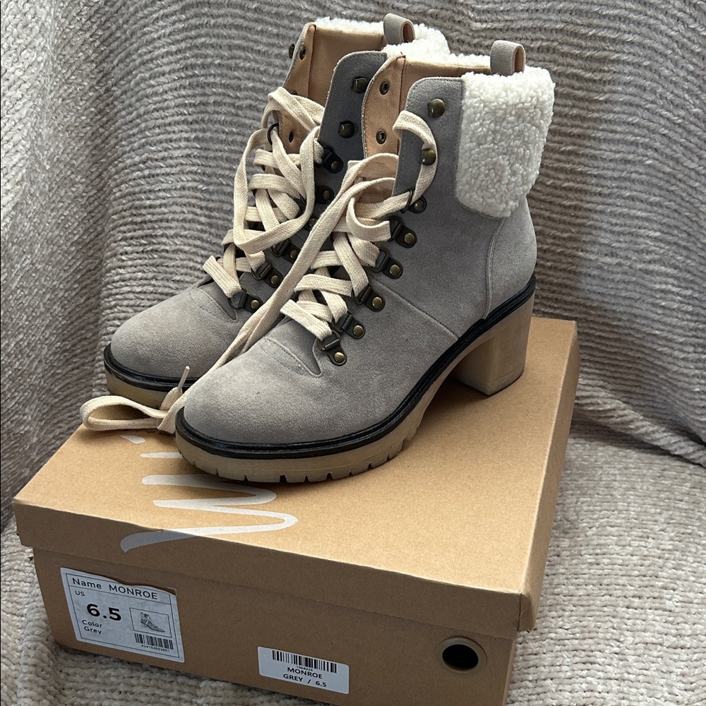 NanaMacs Women's Lace Up Gray Boots